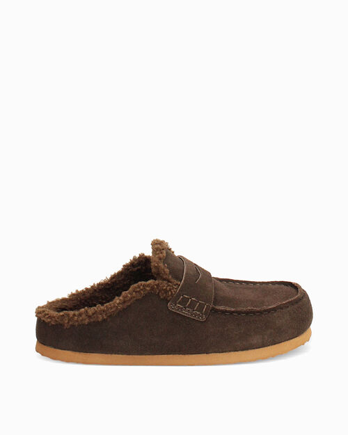 Dark brown suede slippers, DK BROWN