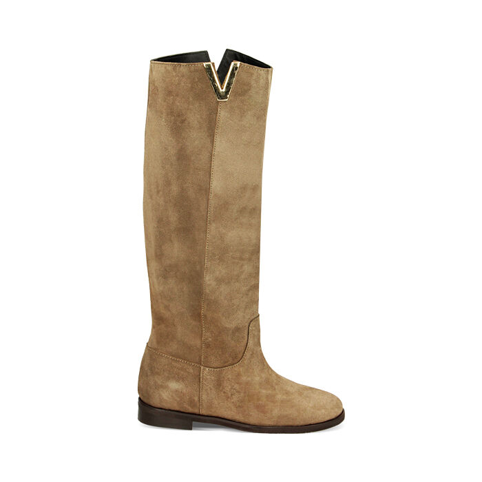 Stivali donna taupe in camoscio tacco 2 5 cm Primadonna Collection