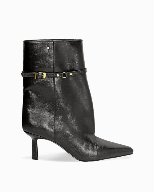 Tronchetti neri con fibbia dorata tacco 6,5 cm, BLACK