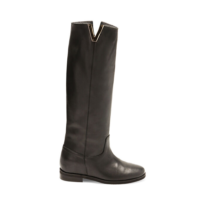 Stivali donna neri in pelle con zeppa Primadonna Collection