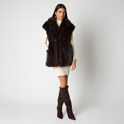 Cappotto smanicato in faux fur testa di moro, Primadonna, 266500477FUMOROM, 003 preview