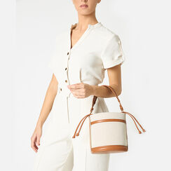 Bolso de mano mujer beige en canvas, Primadonna, 255102345CABEIGUNI, 002a