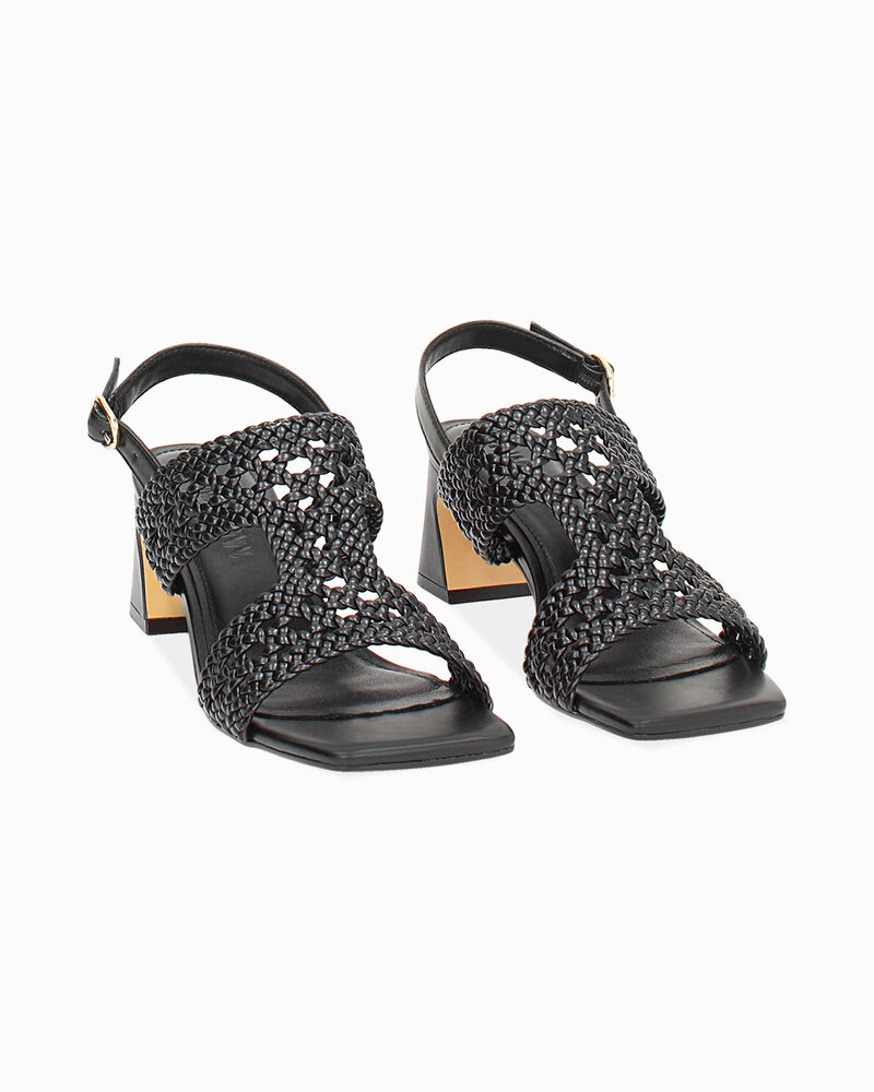 Sandalo donna nero intrecciato, tacco 5,5 cm image number null