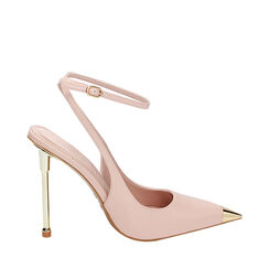 Décolleté slingback nude con punta oro, tacco 11 cm, 232188801ABNUDE037, 001a