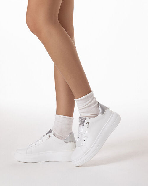 Sneakers bianche-argento tacco 5 cm, MULTI COLOR