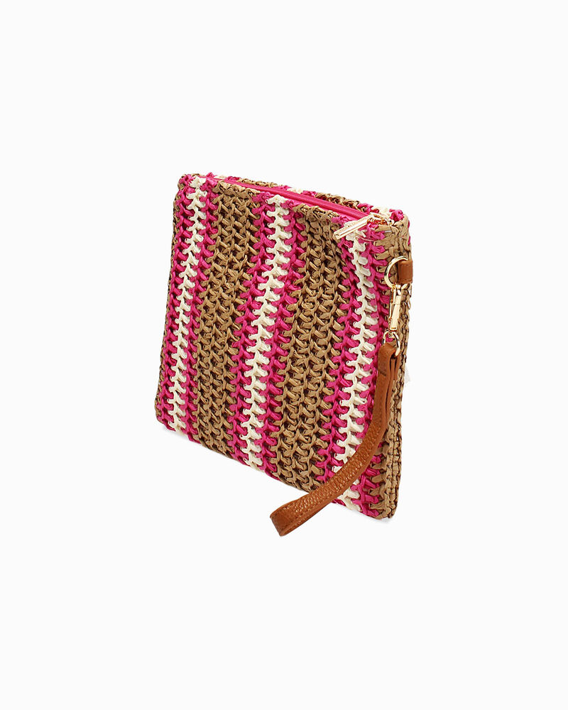 Pochette donna mare fucsia in raffia image number null