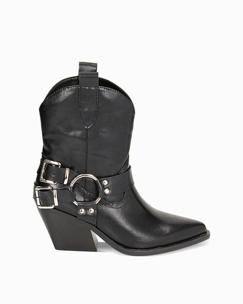 Bottines texanes noires avec boucles, BLACK