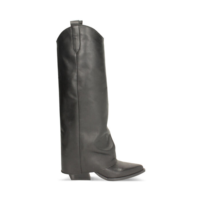 Bottes en cuir noir avec talon de 7,2 cm, Primadonna, 26B800516PENERO035