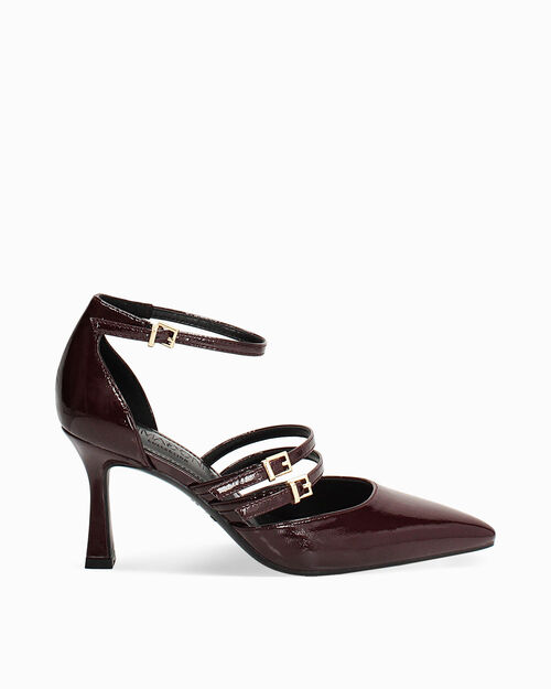 D&eacute;collet&eacute; bordeaux con cinturini e tacco 7,6 cm, BURGUNDY