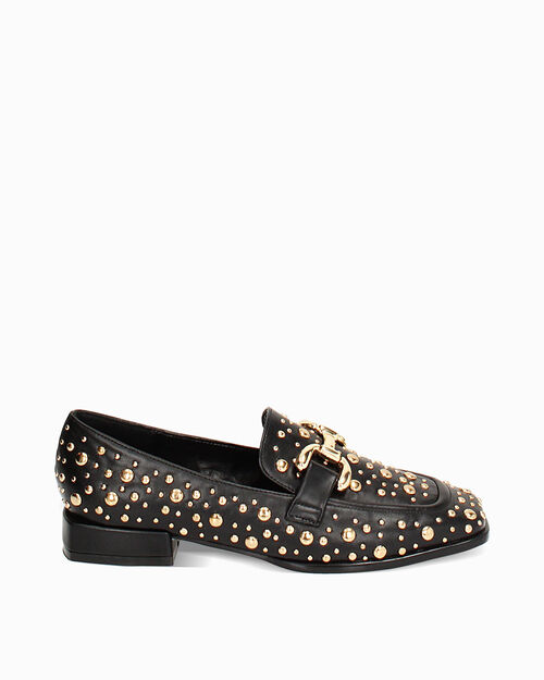 Mocassin noir clout&eacute; bas, BLACK