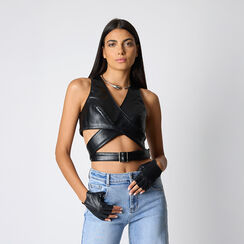 Guanti da donna neri senza dita, Primadonna, 26B417622EPNEROUNI, 004 preview