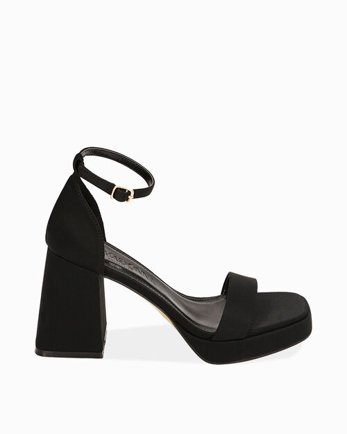 Sandali platform neri in tessuto, tacco 9,5 cm, BLACK