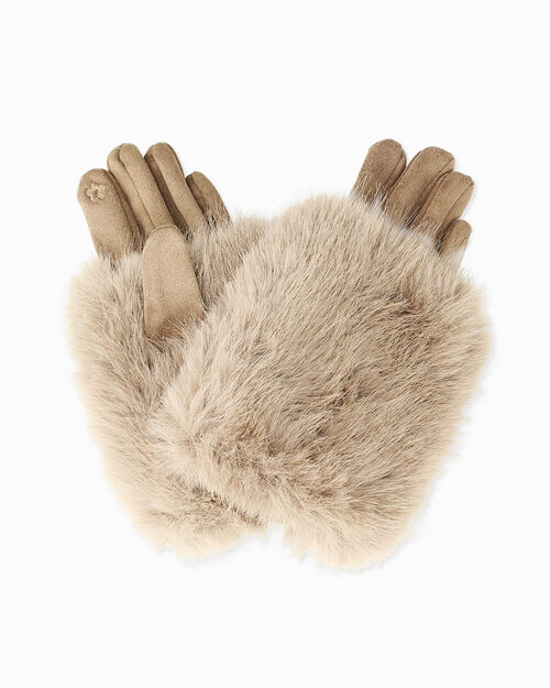 Gants beiges en fourrure synth&eacute;tique, BEIGE
