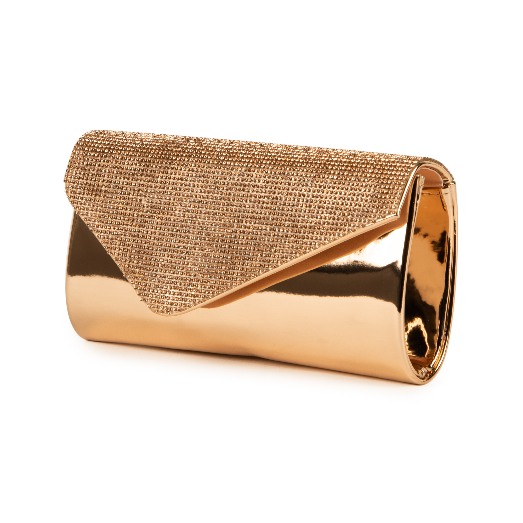 Pochette or rose effet mirroir avec des strass | Primadonna Collection