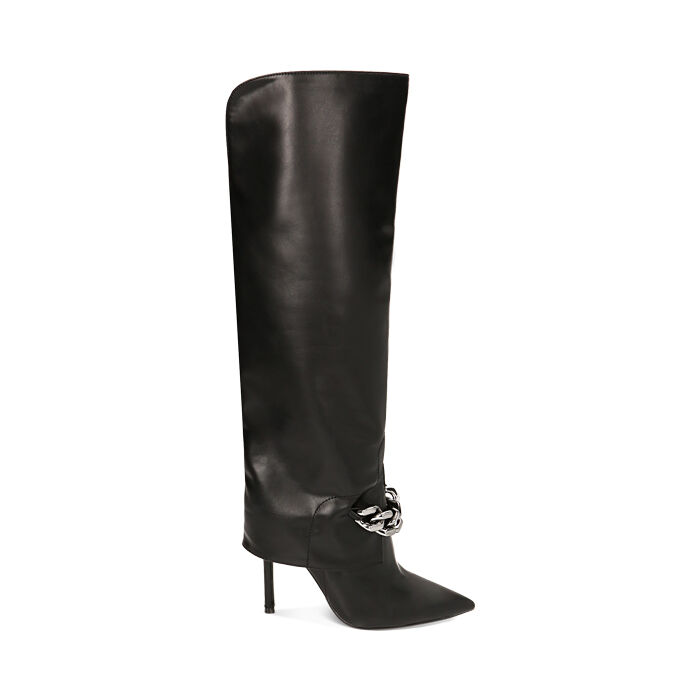 Stivali neri con catena, tacco 10,5 cm, Primadonna, 222186178EPNERO035