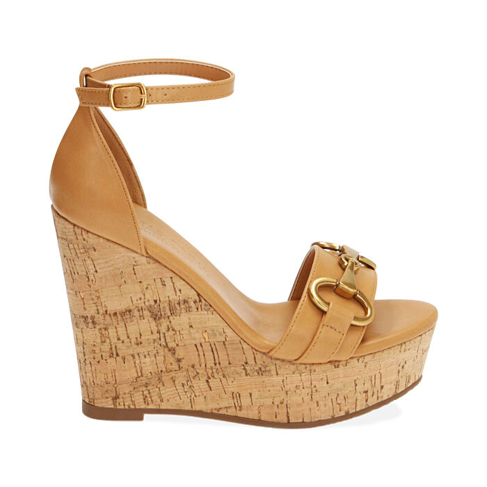 Sandali donna cognac, zeppa 12 cm | Primadonna Collection