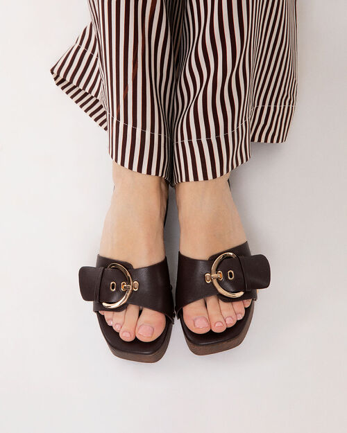 Zoccoli testa di moro tacco 5 cm, DK BROWN