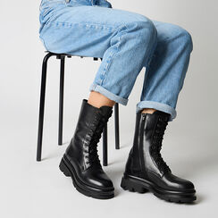 Bota anfibia en piel auténtica negra con tacón de 4,6 cm, Primadonna, 26N525067PENERO035, 002a