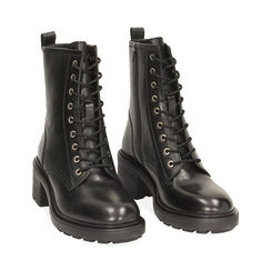 Anfibi neri in pelle, tacco 5,5cm, Primadonna, 22N576802PENERO035, 002 preview