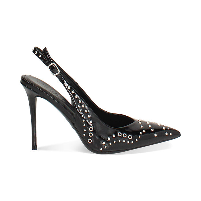 Décolleté slingback nere in naplack con tacco 10 cm, Primadonna, 262130647NPNERO040