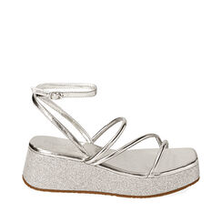 Sandali argento, zeppa glitter 5,5 cm, 214958502LMARGE037, 001a