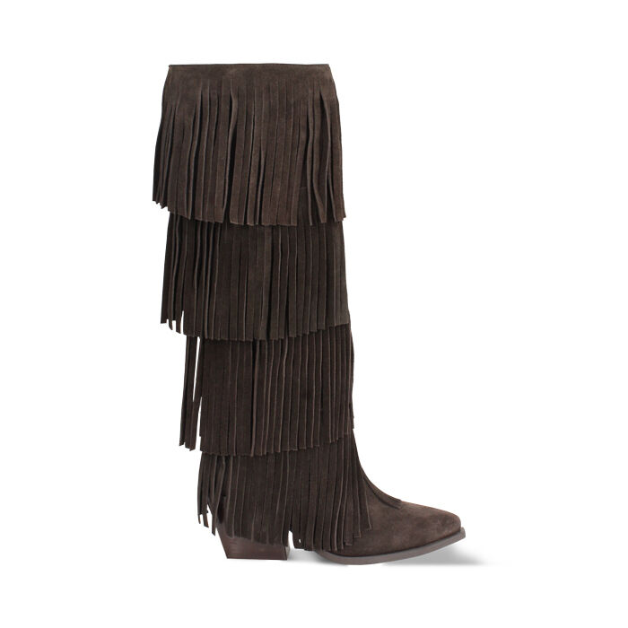 Bottes en daim brun foncé avec talon de 7,2 cm, Primadonna, 26B800512CMMORO035