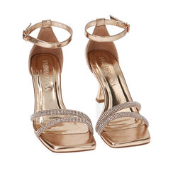 Sandali rosa-oro in laminato con pietre, tacco 7,5 cm, Primadonna, 234923401LPRAOR035, 002a