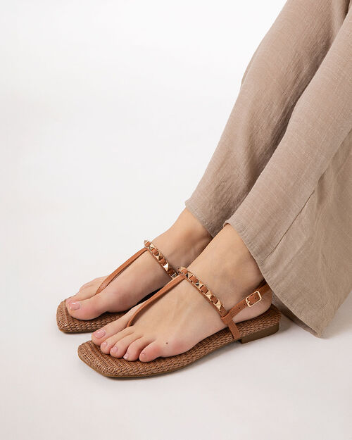 Sandali bassi cognac eleganti, COGNAC