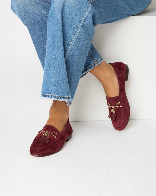 WOMEN SHOES MOCASSINS SUEDE BORD, BURGUNDY