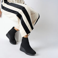 Slip on nere in tessuto con plateau di 7 cm per un'eleganza quotidiana, Primadonna, 262850926TSNERO035, 002a