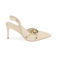 Décolleté slingback borchiate panna, tacco 8 cm, Primadonna, 212185104EPPANN037, 001 preview