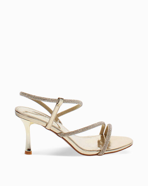 Sandalias oro tac&oacute;n 7.5 cm brillantes, GOLD