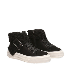 Sneakers nere con risvolto in eco-shearling, Primadonna, 124110063MFNERO037, 002a