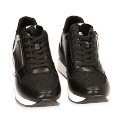 Sneakers nere in tessuto, zeppa 7 cm, 227516531TSNERO038, 002a