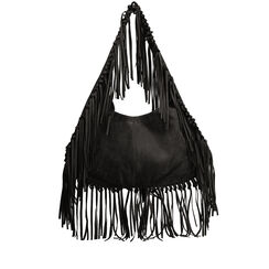 Borsa a spalla nera in microfibra con frange, Primadonna, 26M701546MFNEROUNI, 001a