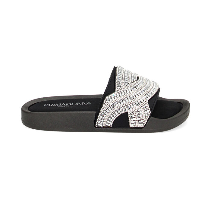 Sandales de plage noires en lycra, Fin de Collection, 23U508228LYNERO035