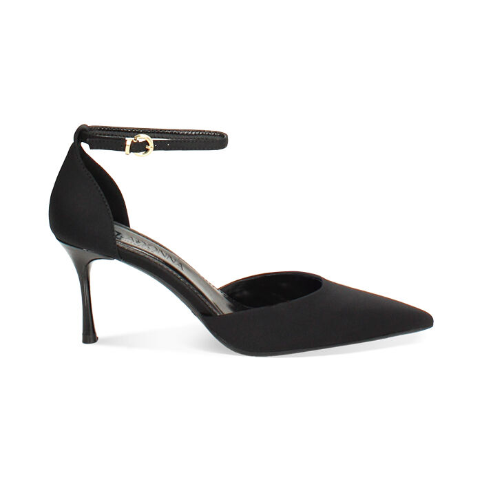 Décolleté open shank nere da donna in tessuto con tacco di 7,5 cm, Primadonna, 262178010LYNERO035