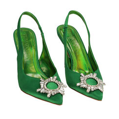 Zapatos destalonados verde en raso, tacón 10 cm, REBAJAS, 192139020RSVERD037, 002a