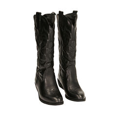 Stivali texani neri in pelle, tacco 4 cm , Primadonna, 20L605201PENERO036, 002a