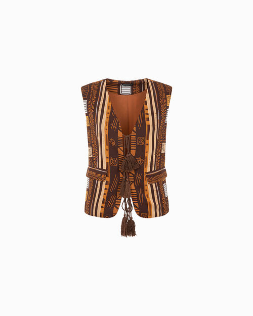 Chaleco oscuro-beige con elegantes detalles, MULTI COLOR