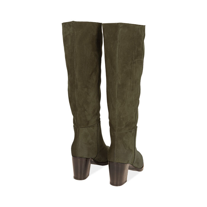 Stivaletti con zeppa interna camoscio verde suola alta in para