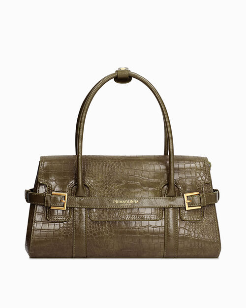 Bolso de mano verde efecto cocodrilo, GREEN