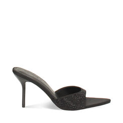 Mules bout ouvert noires en satin avec strass 9 cm, Primadonna, 265815807RPNENE035, 001a