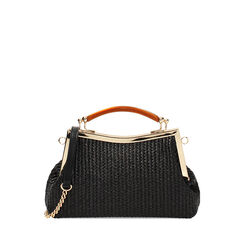 Minibag nera in rafia, 235125522RFNEROUNI, 001a