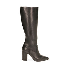 Botas negras de piel, tacón de 9 cm., Primadonna, 19L601651PENERO036, 001a