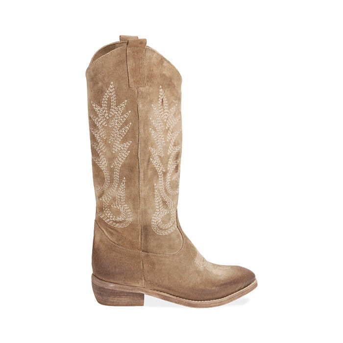 Camperos da donna taupe in camoscio tacco 6 5 cm Primadonna