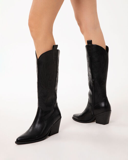 Stivali texani neri con dettagli urban chic, BLACK