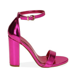 Sandales en laminé fuchsia, talon 10,5 cm , Fin de Collection, 192706086LMFUCS036, 001a