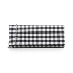 Clutch bianco/nera in tessuto stampa Vichy,