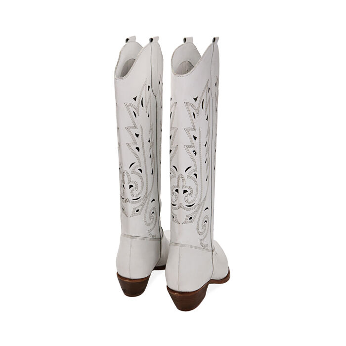 Stivali donna texani bianchi in pelle tacco 5 5 cm Primadonna